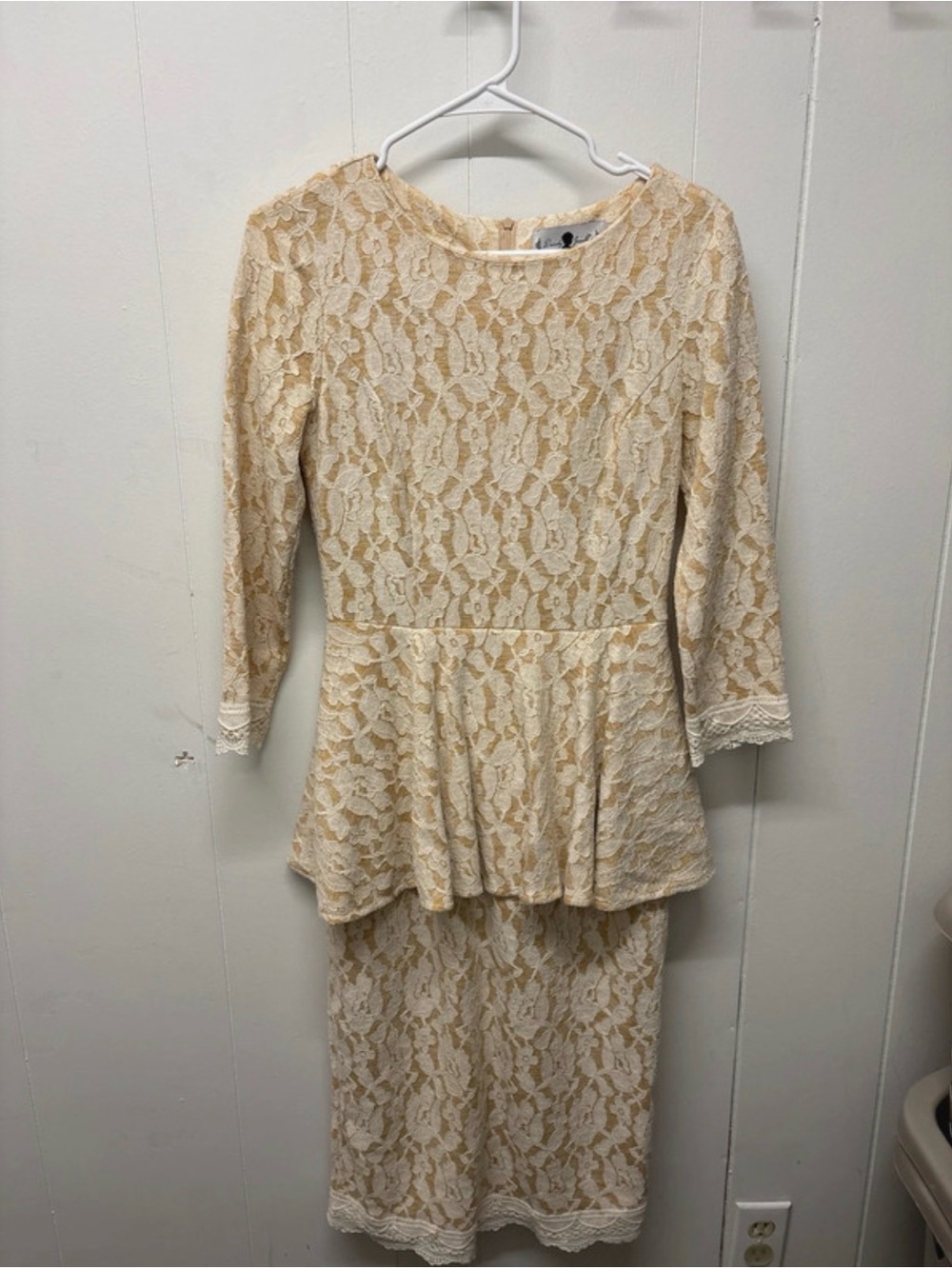 Lace Peplum Midi Dress in Cream
